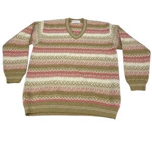Osterman Angora Sweater Mens Size 42 Multi Striped  Wool Blend V Neck Pullover
